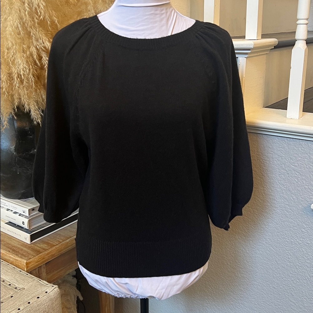 Ann Taylor Wool Blend Black Balloon Sleeve‎ Knit Pullover Sweater Top SZ Small